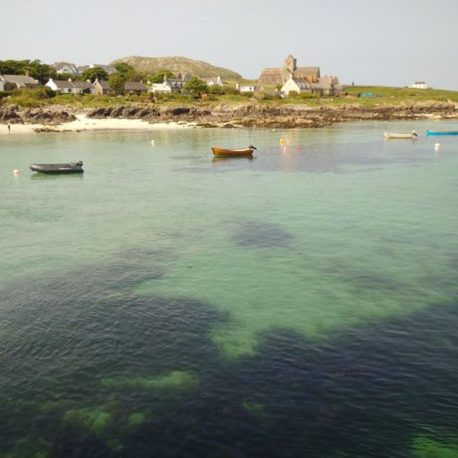 Iona Abbey beyond the turquoise sea