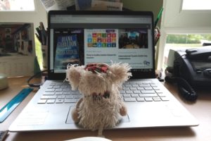 Hamish, the sheep, working from home